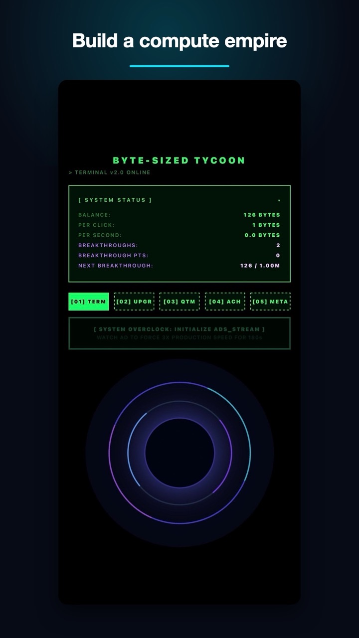 Byte-Sized Tycoon — idle tycoon game interface